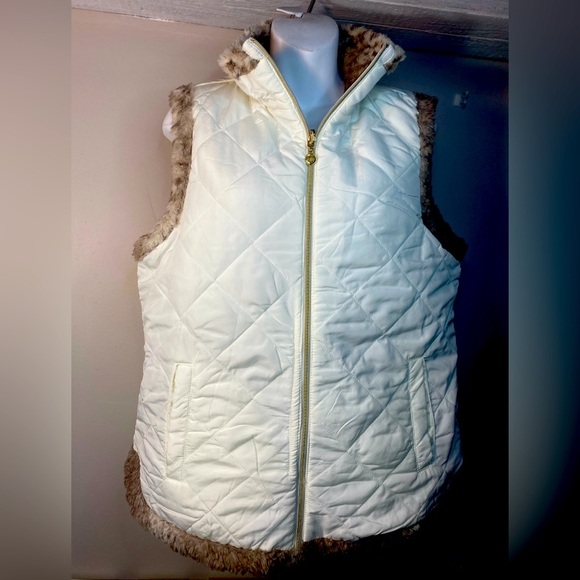 Casual Identity Womens Vest Beige/brown Reversible Faux Fur Size Large - Picture 1 of 7